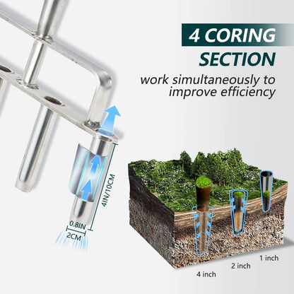 Garden Tools Lawn Coring Aerator Tool 40 inch 4 Core Plug with Wooden Handle