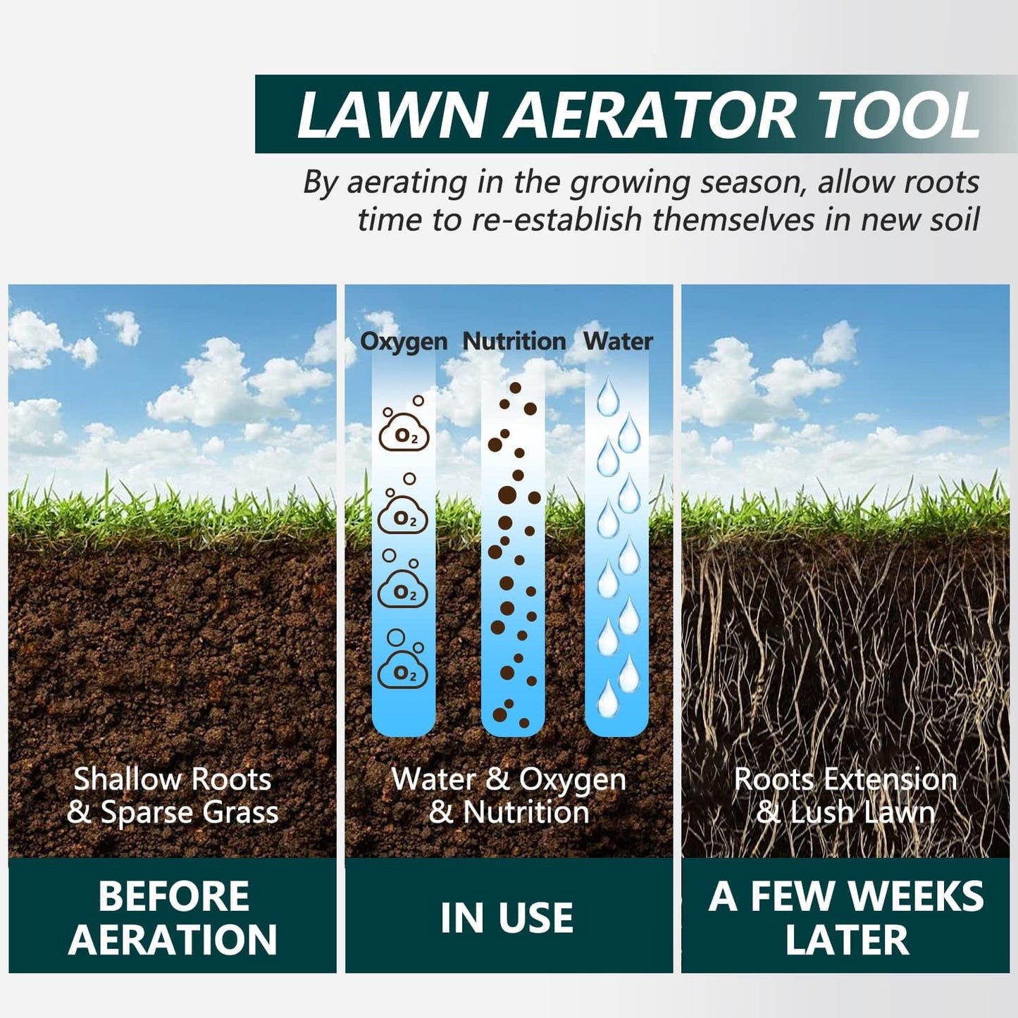 Garden Tools Lawn Coring Aerator Tool 40 inch 4 Core Plug with Wooden Handle