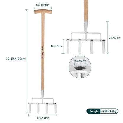Garden Tools Lawn Coring Aerator Tool 40 inch 4 Core Plug with Wooden Handle
